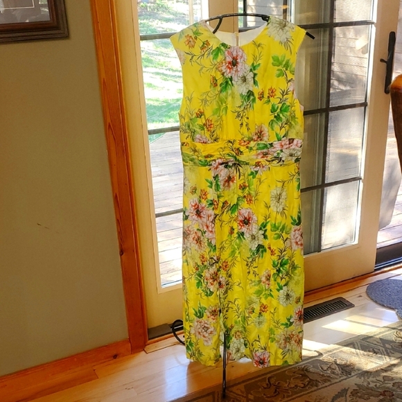 Anthropologie Sparrow Silky Floral Yellow Slit Hems Midi Sz. 12 Dress NWT - Picture 6 of 13